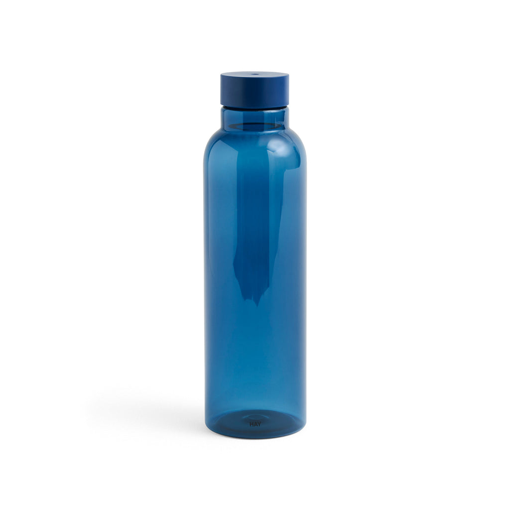 Blue water bottle on a white background
