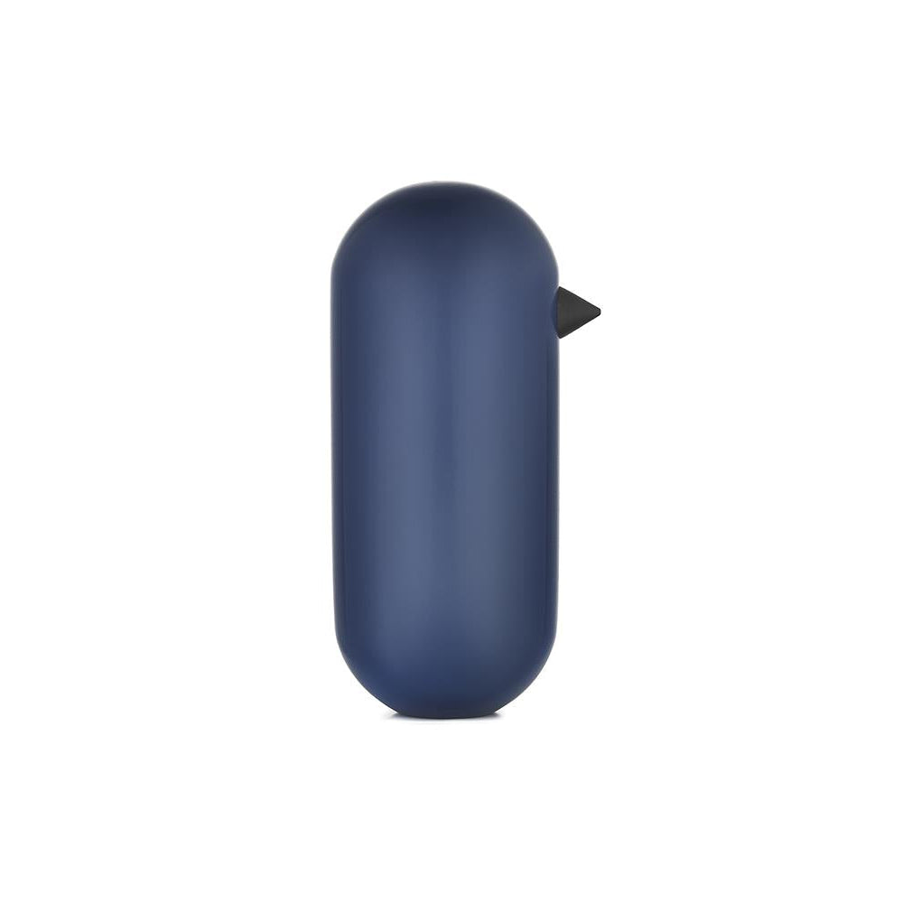 Blue cylindrical object with a black accent on a white background