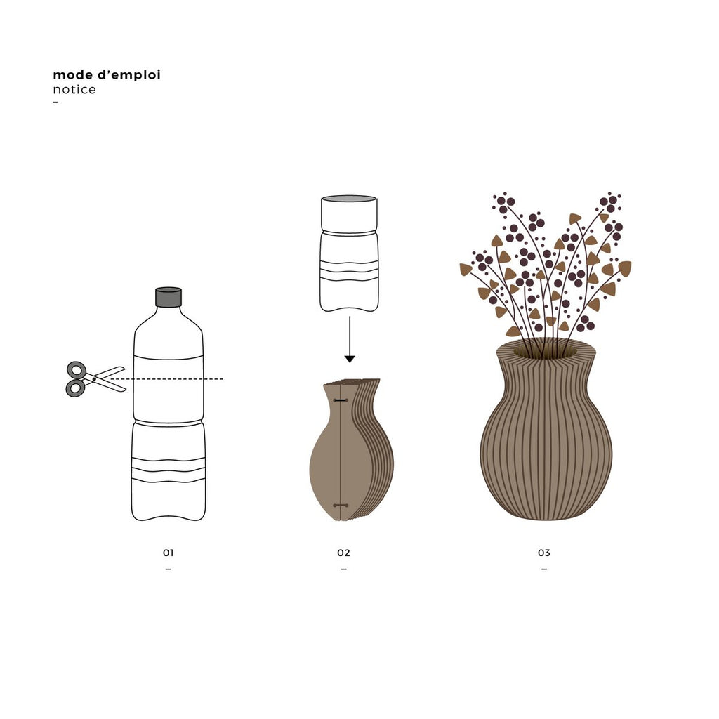 instructions on how to set up cardboard vase with plastic bottle