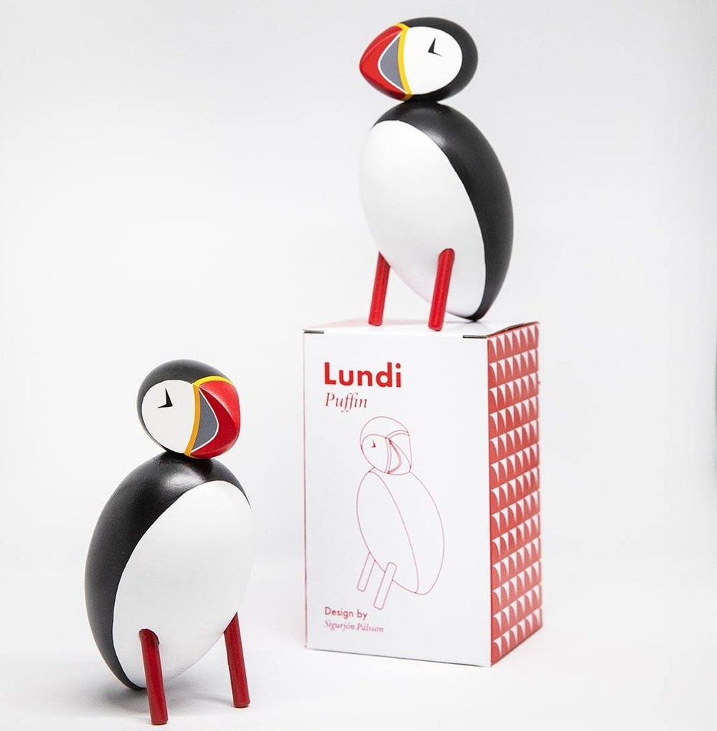 two wooden puffins by Sigurjón Pálsson